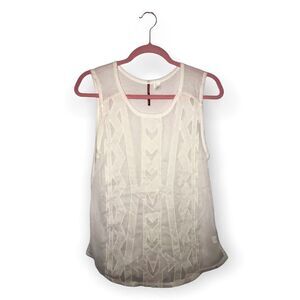 Element‎ Sheer Cut Out Tank Top Small Cotton Blend Coastal Grandma White